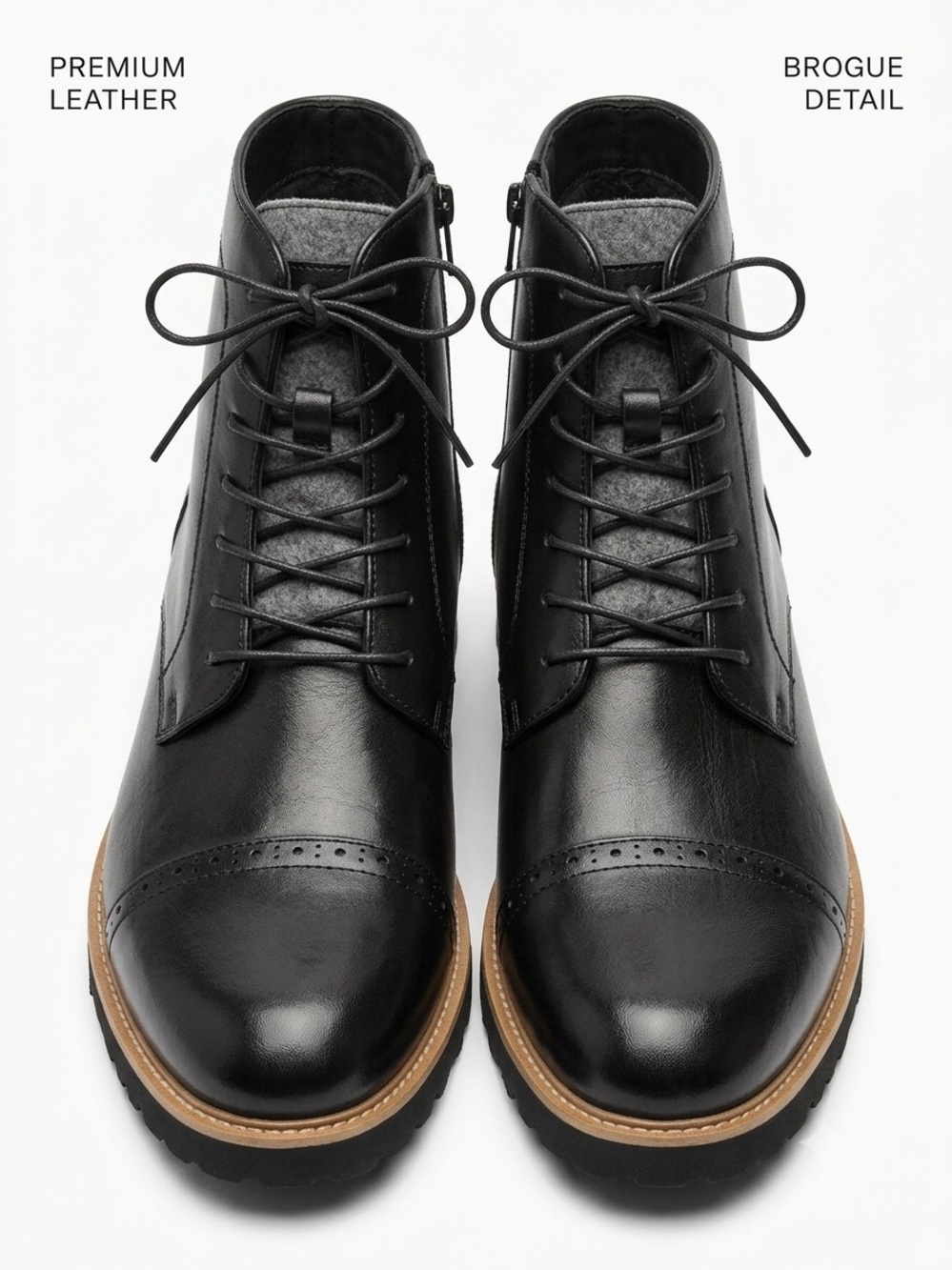 Reaction Kenneth Cole Black Leather Brogue Cap Toe Side Zip Ankle Boots. 10.5M